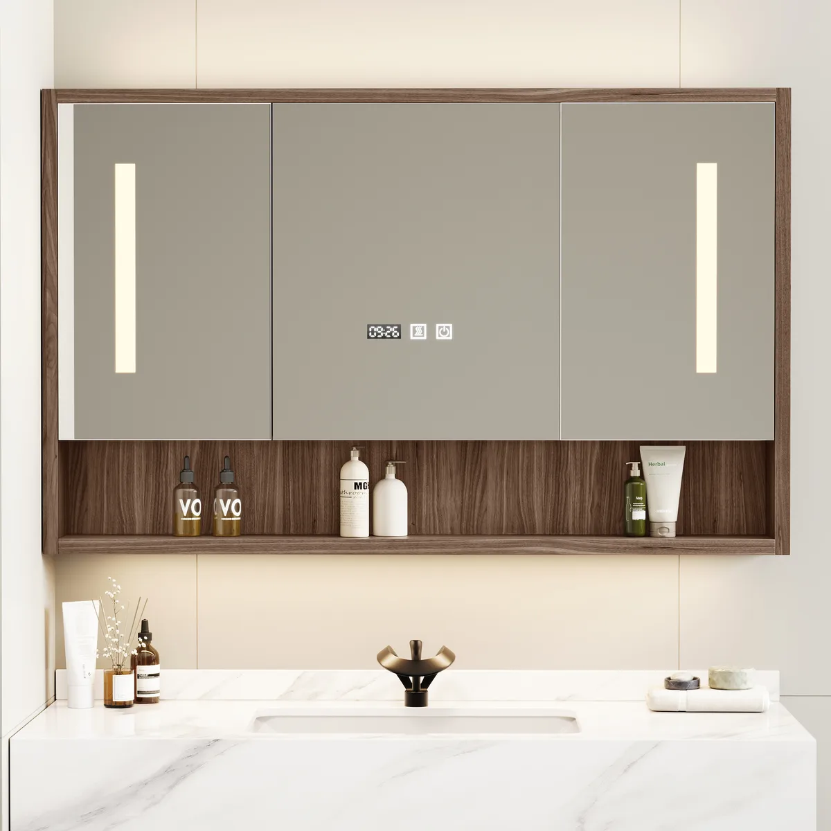 39.3" Walnut Bathroom Vanity & LED Medicine Cabinet Set — image 4