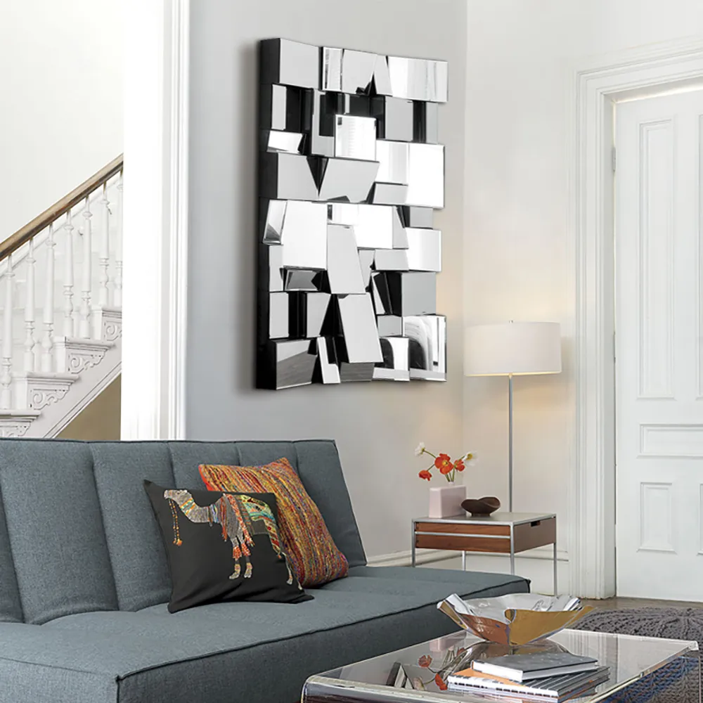 39" Brown Glass Wall Mirror Geometric Decorative Mirror Vertical & Horizontal Mounting — image 13