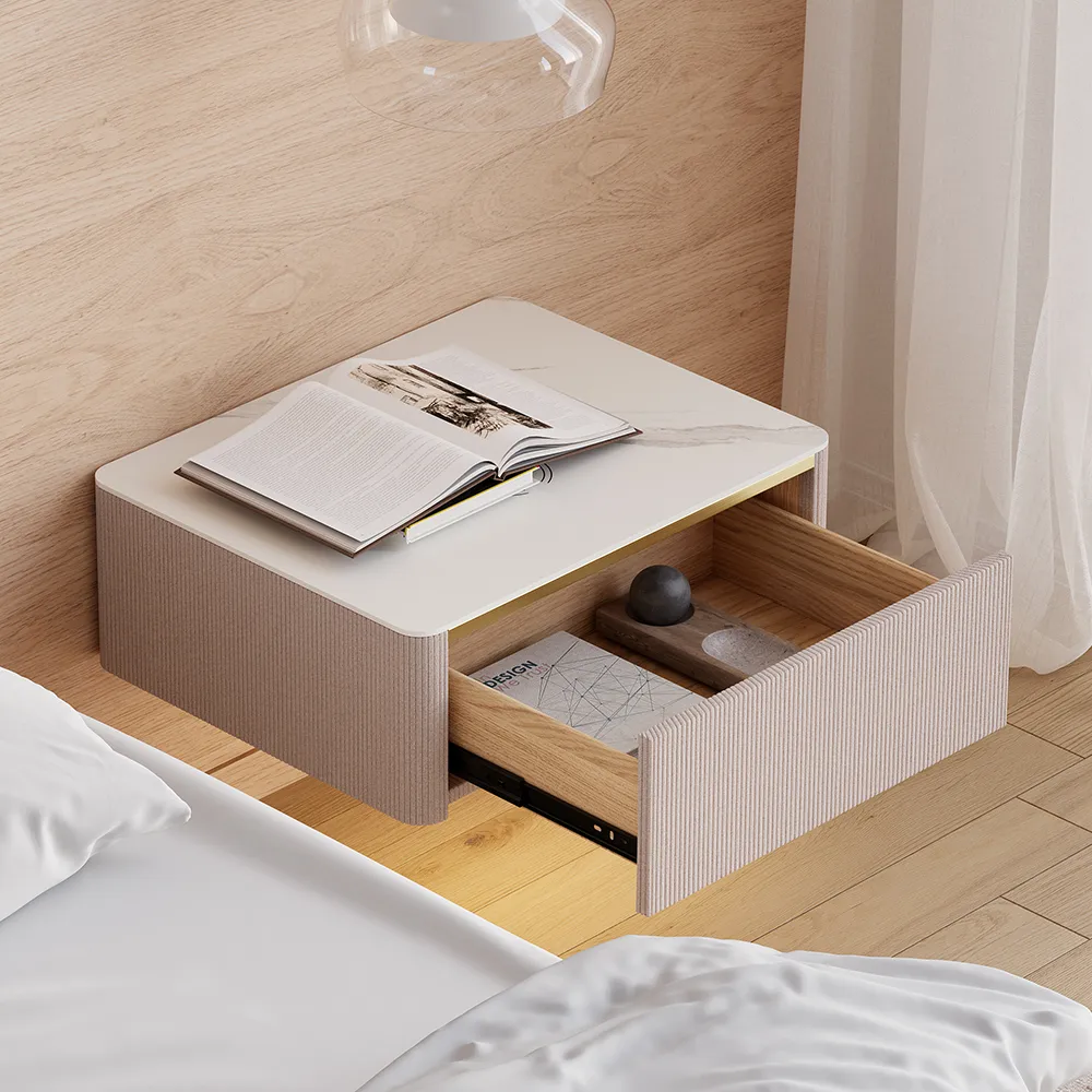 Modern Floating Corduroy Smart Nightstand Bedside Table with Light — image 8