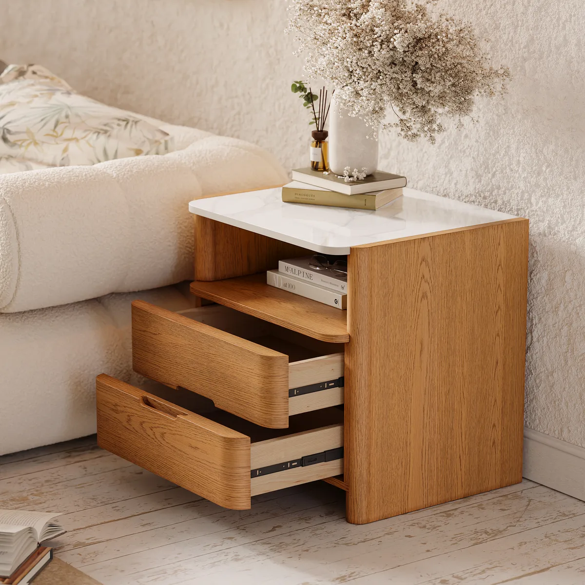 Modern Sintered Stone Top Nightstand with Drawers & — image 9