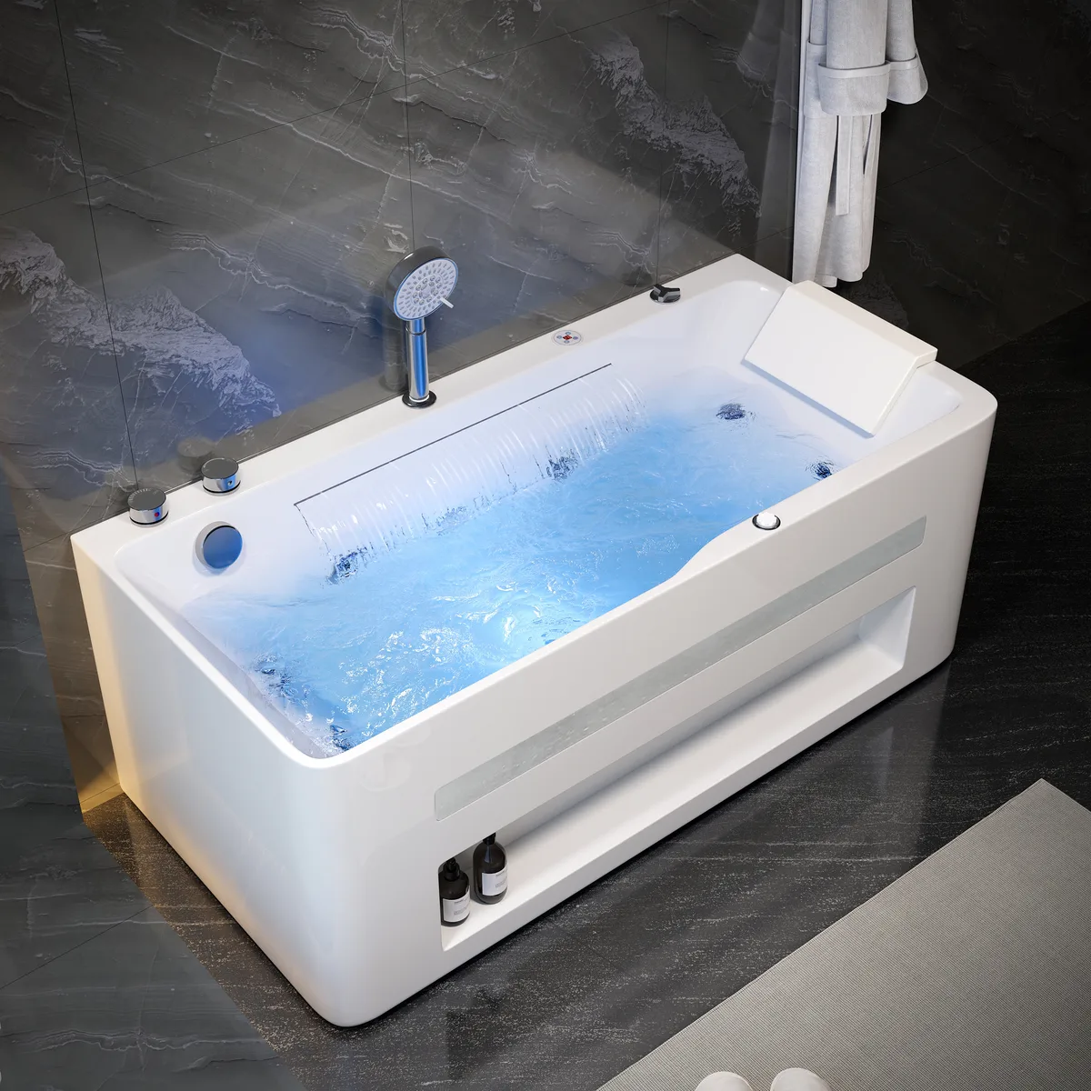 59" Whirlpool Bathtub with Thermostatic Control & Massage Jets & LED Lighting — image 12