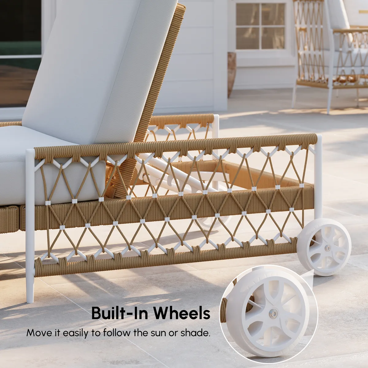 79.5" Ropipe Outdoor Rope-Woven Lounge Chair with Adjustable Backrest & Wheels — image 6