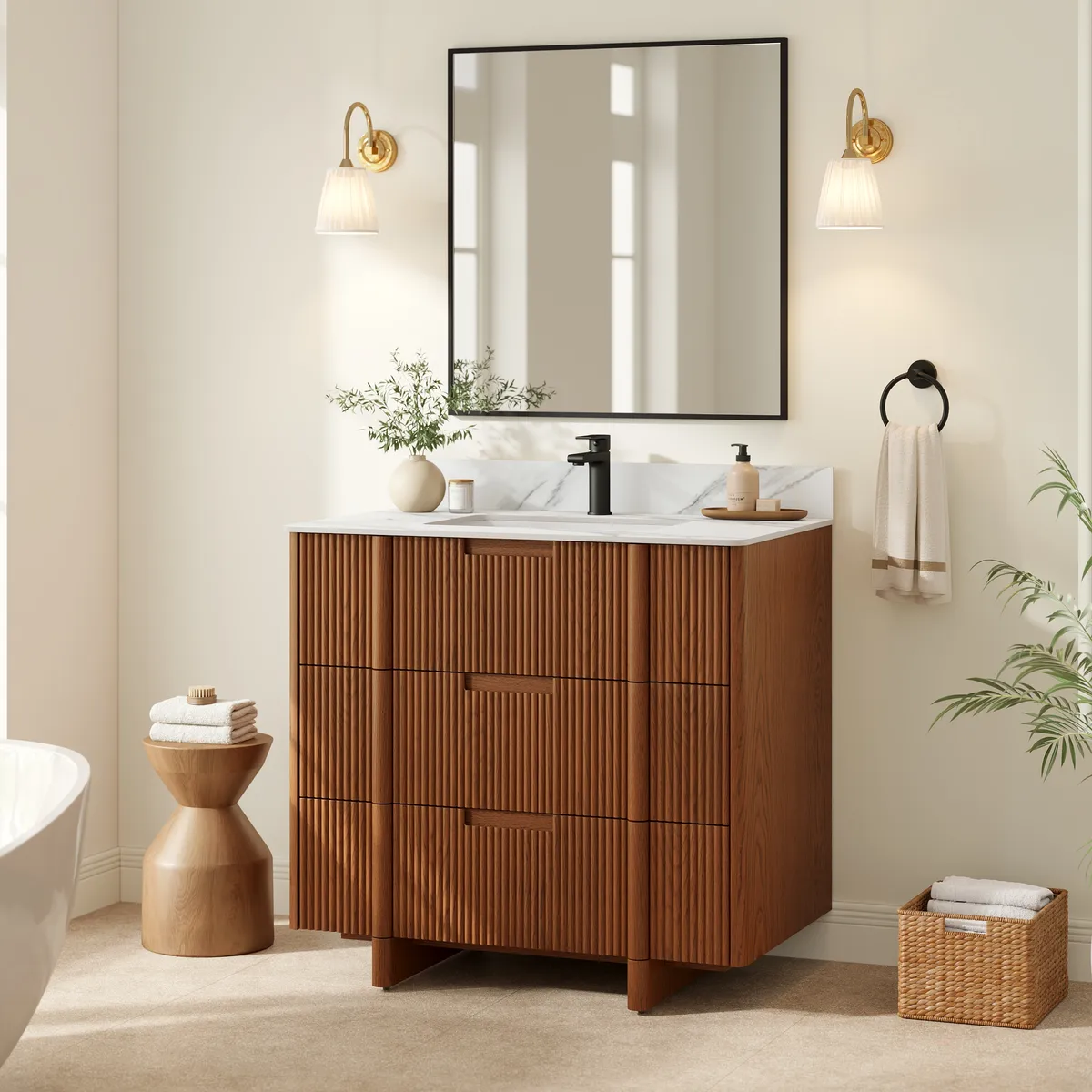 Lineva 36" Fluted Single Bathroom Vanity with Sink and Sintered Stone Top — image 5