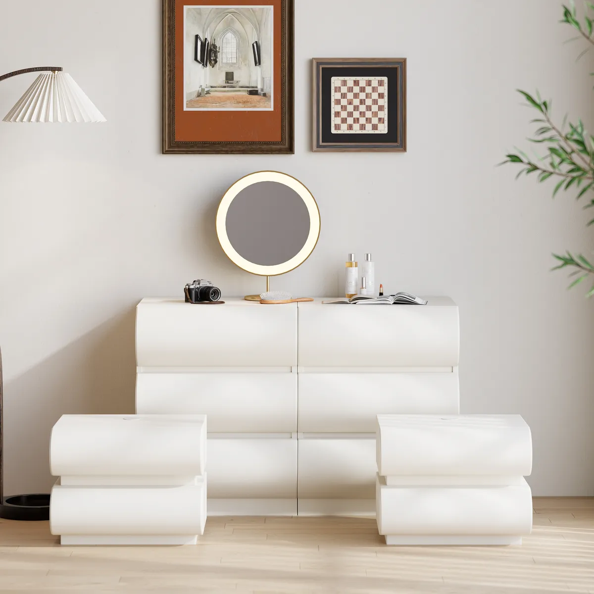 Bedroom Dresser & Nightstands Set Leather — image 12