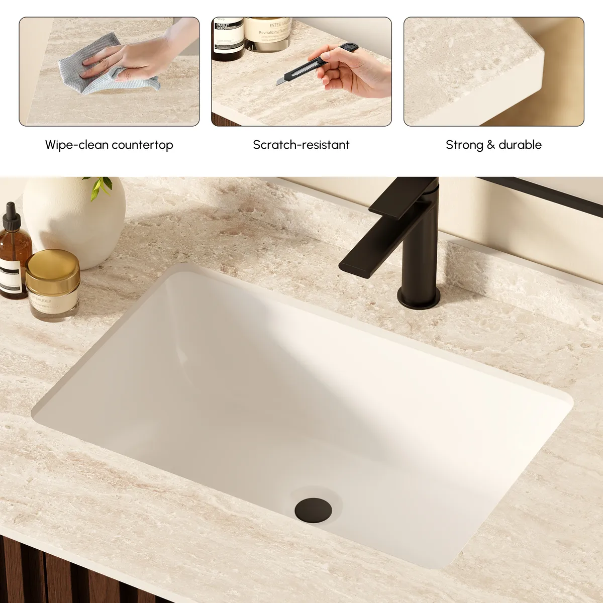 Aura 36" Fluted Bathroom Vanity with Sink, Freestanding Single Sink Vanity with Light — image 5