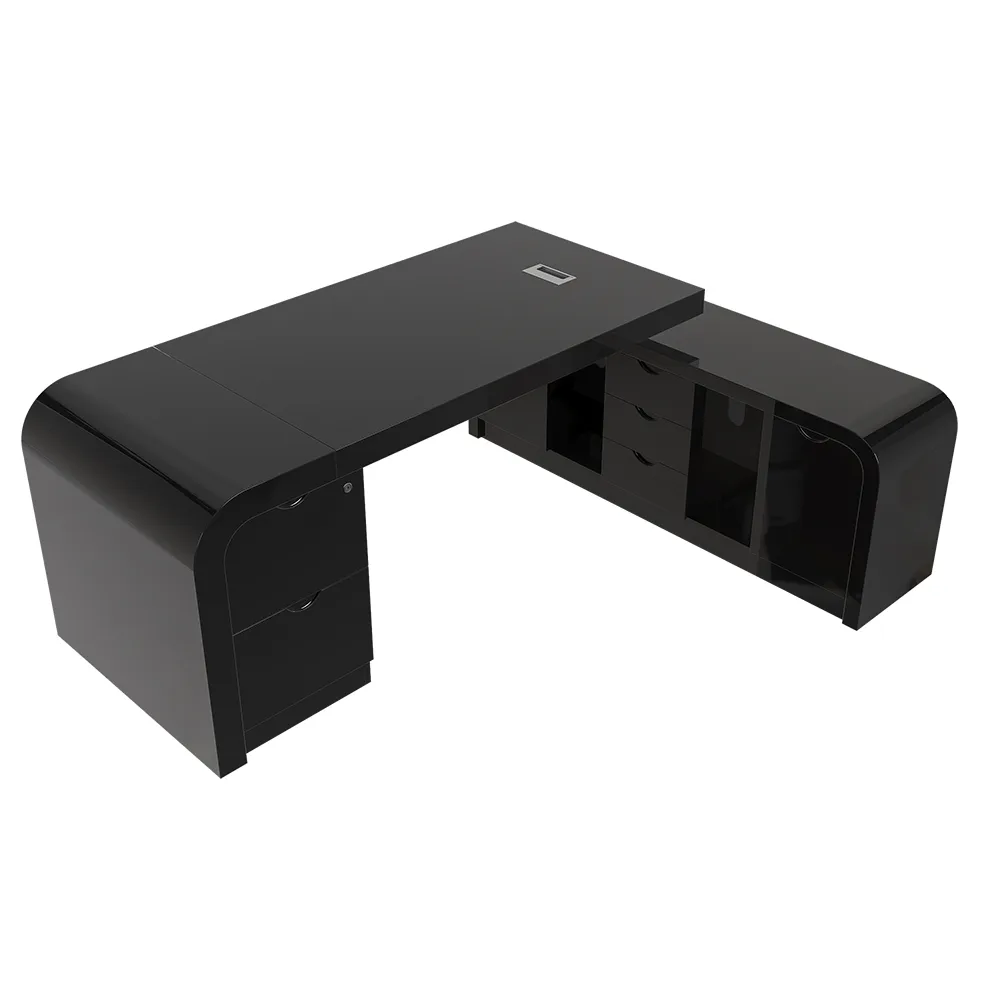 L-shaped Modern Executive Desk & Reclining Leather Office Desk Chair High Back — image 25
