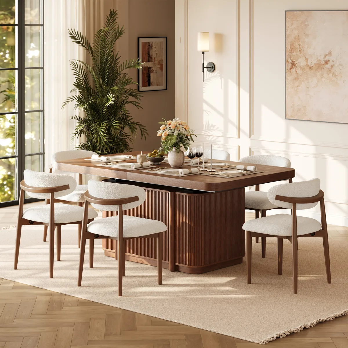 Lineva 71"–91" Extendable Walnut Dining Table with Fluted Base, Seats 6–8 — image 3