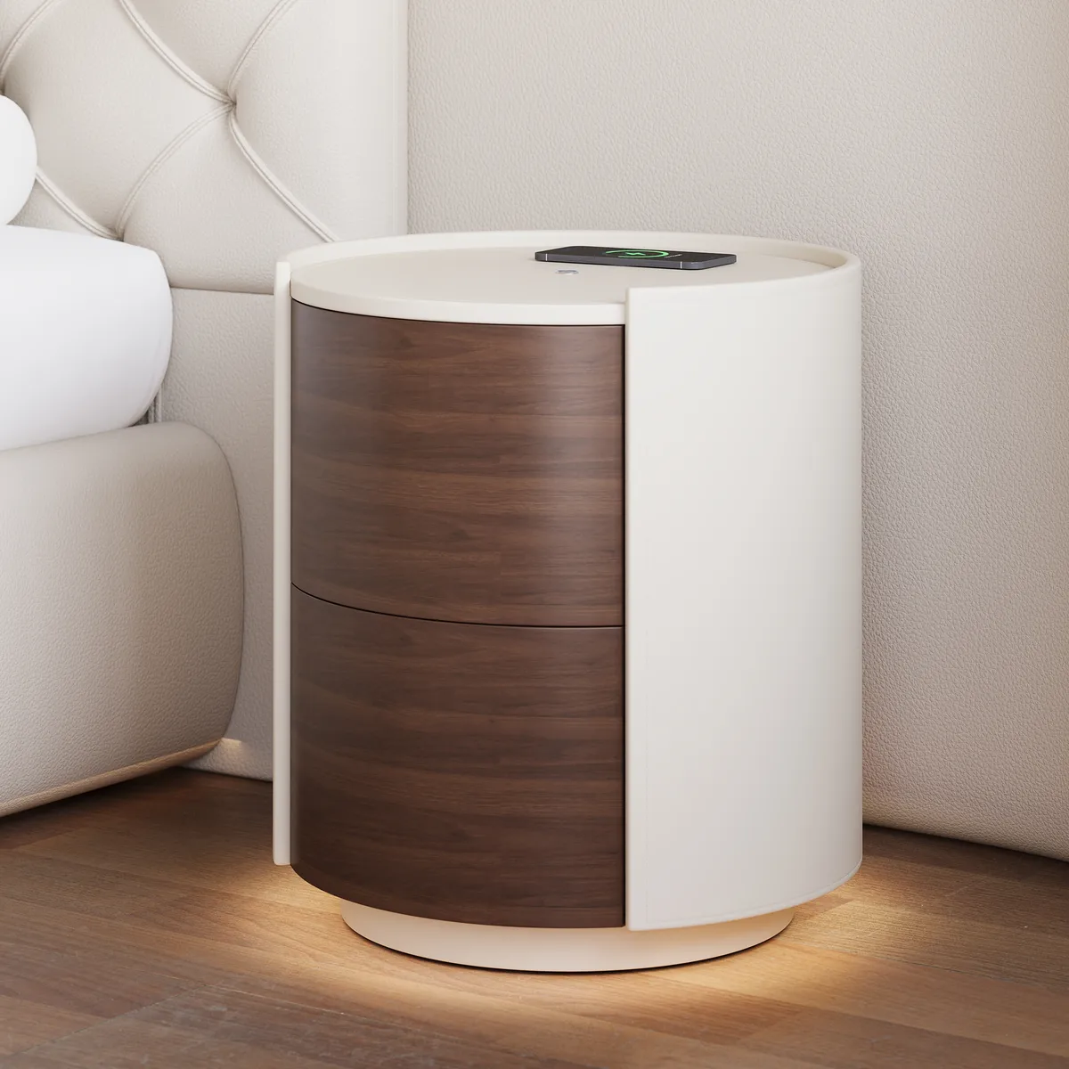 Saddle Leather 2-Drawer Nightstand with Charging Station — image 3