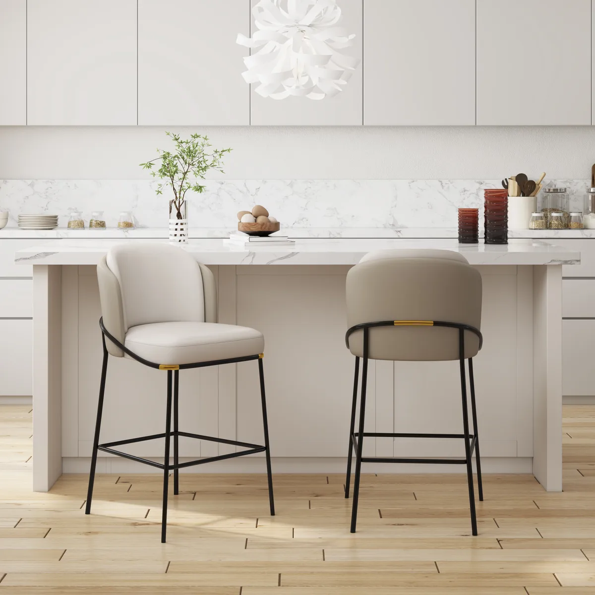 Modern PU Leather Counter Stool Black with Back & Footrest — image 4