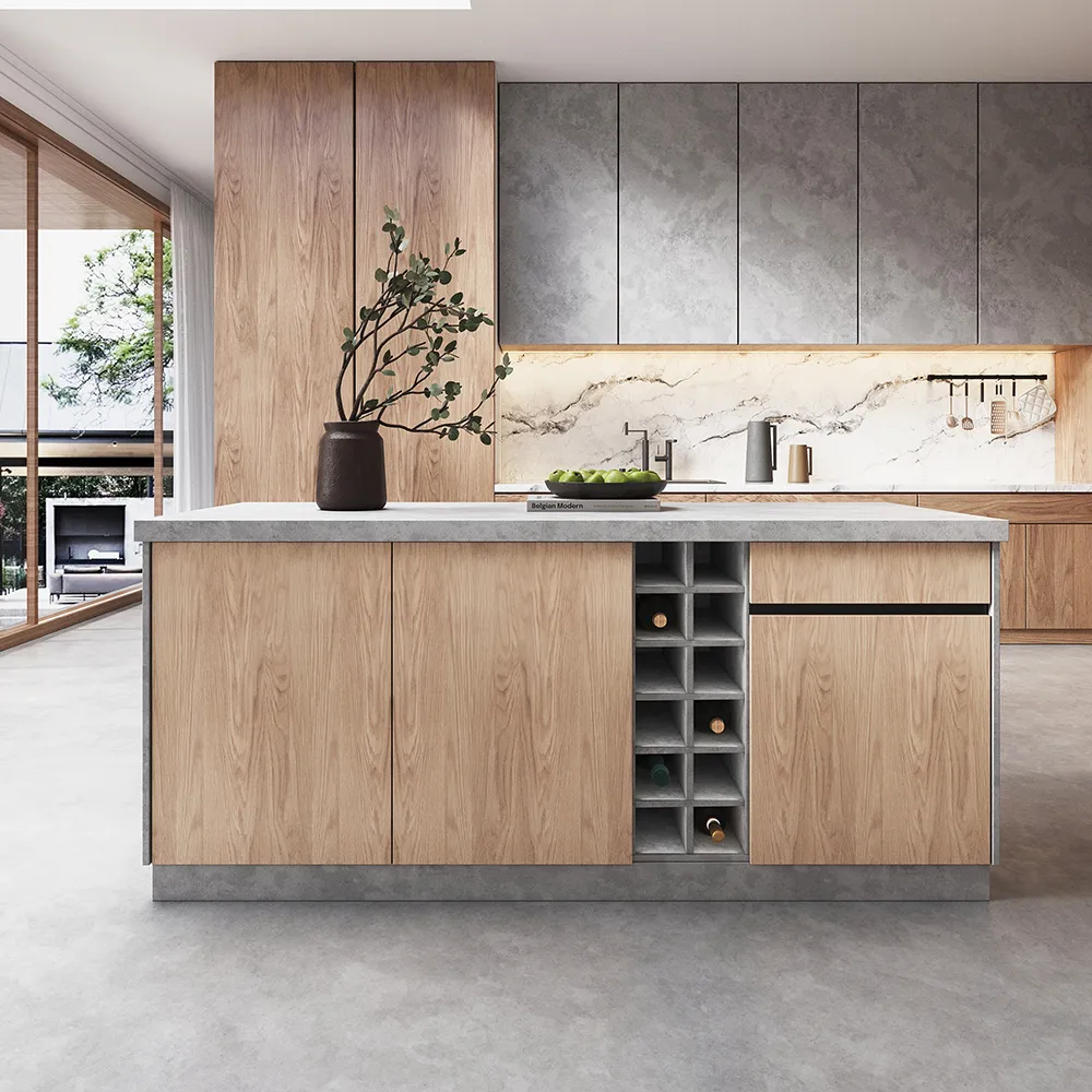 72" Japandi Kitchen Island with Seating Gray Wooden Storage Kitchen Cabinet & — image 2