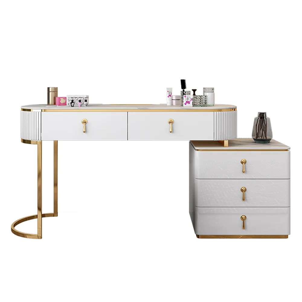 Nordic Makeup Vanity Extendable with 5-Drawer Dressing Table with Stone Top in Champagne — image 15