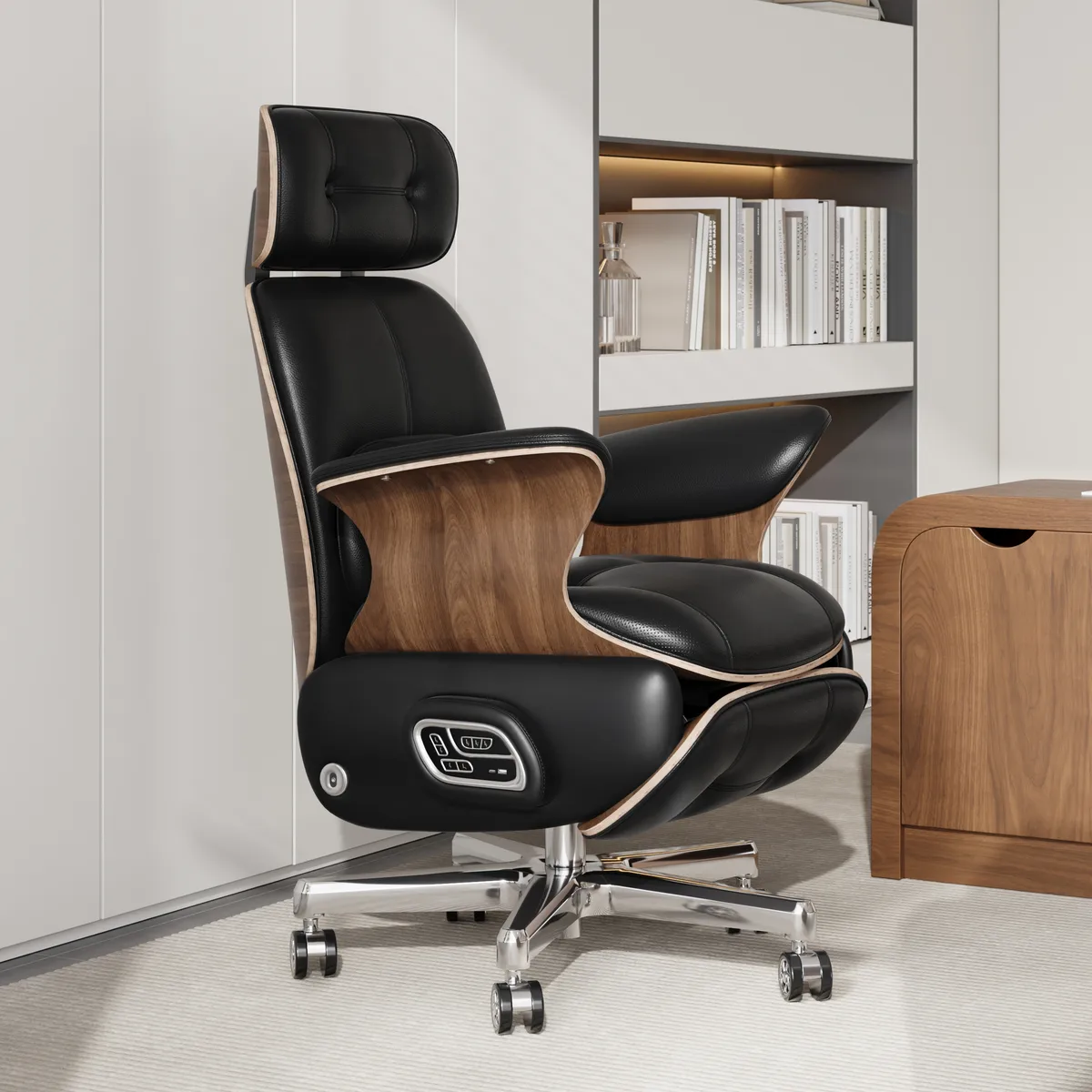 Black Genuine Leather Power Reclining Executive Office Chair Swivel Office Desk Chair — image 7