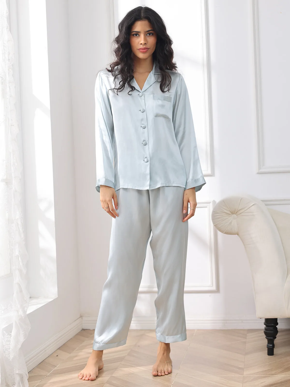 100% Mulberry Silk Women's Long Sleeve Pajamas Set — image 3
