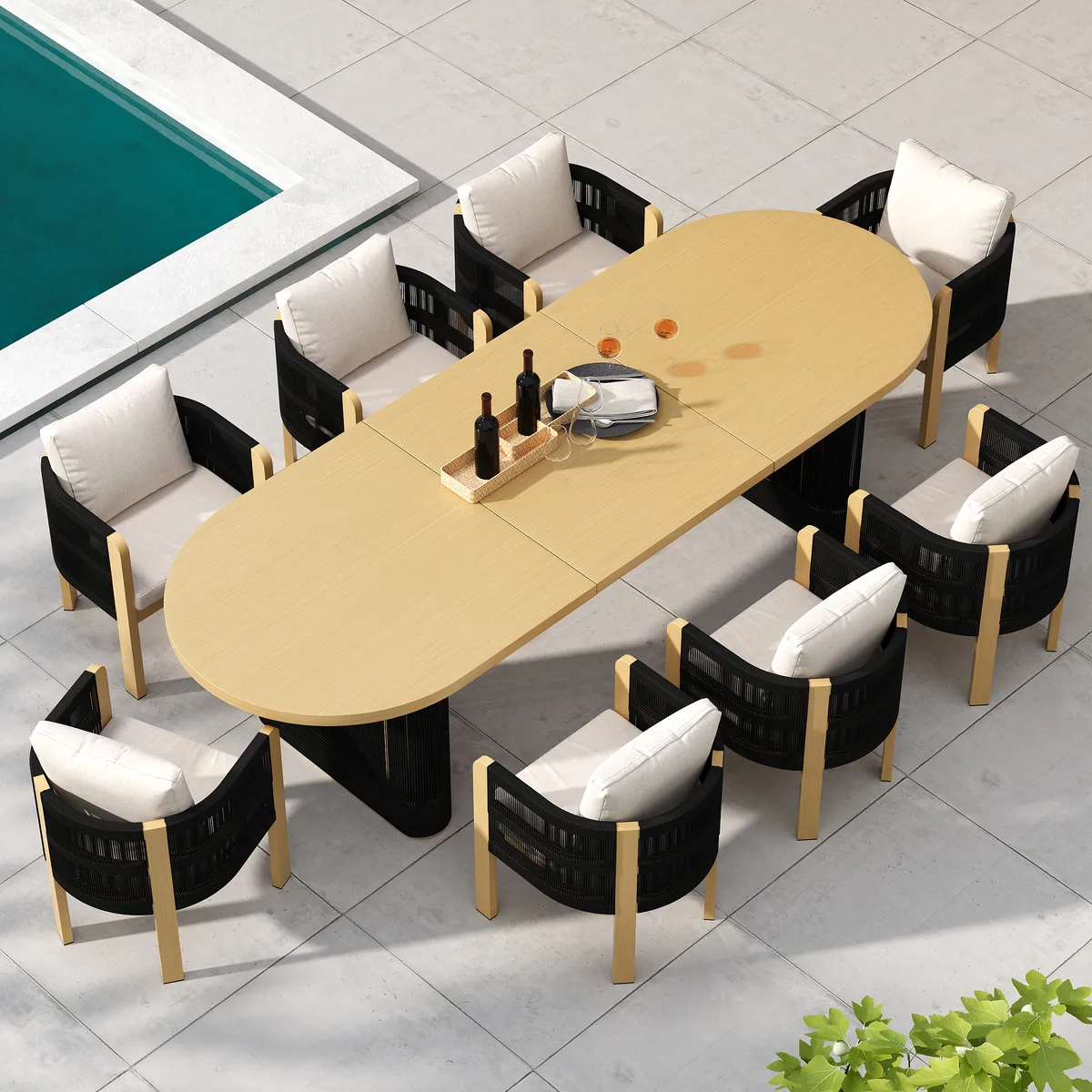 Costra 9-Piece Outdoor Rope & Aluminum Extendable Dining Set with 8 Chairs — image 29