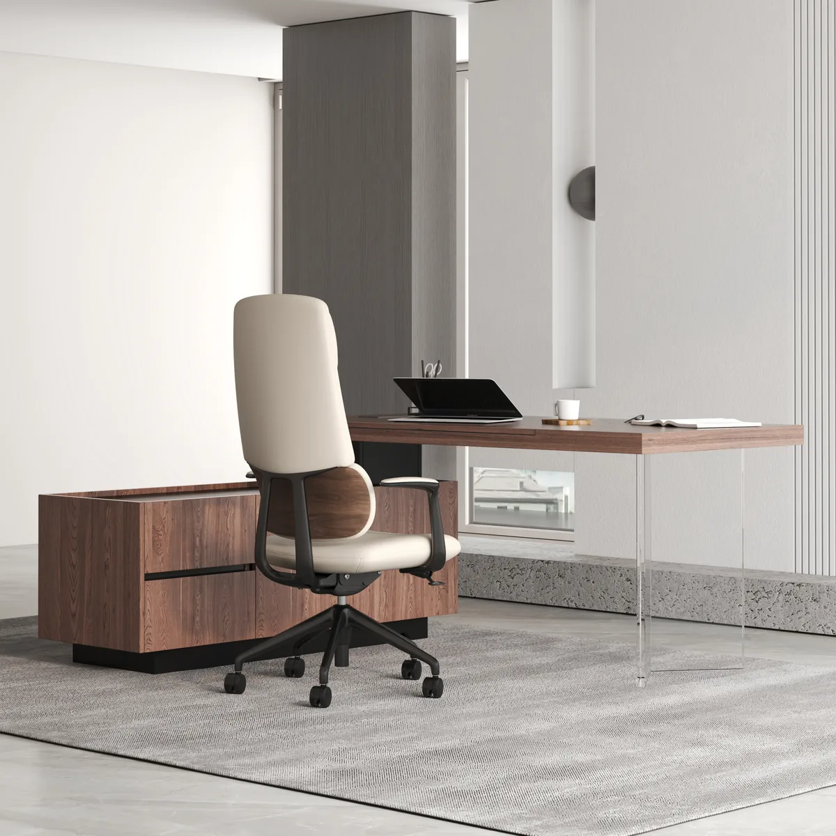 Ergonomic Grey Genuine Leather High Back Reclining Swivel Office Desk Chair — image 4