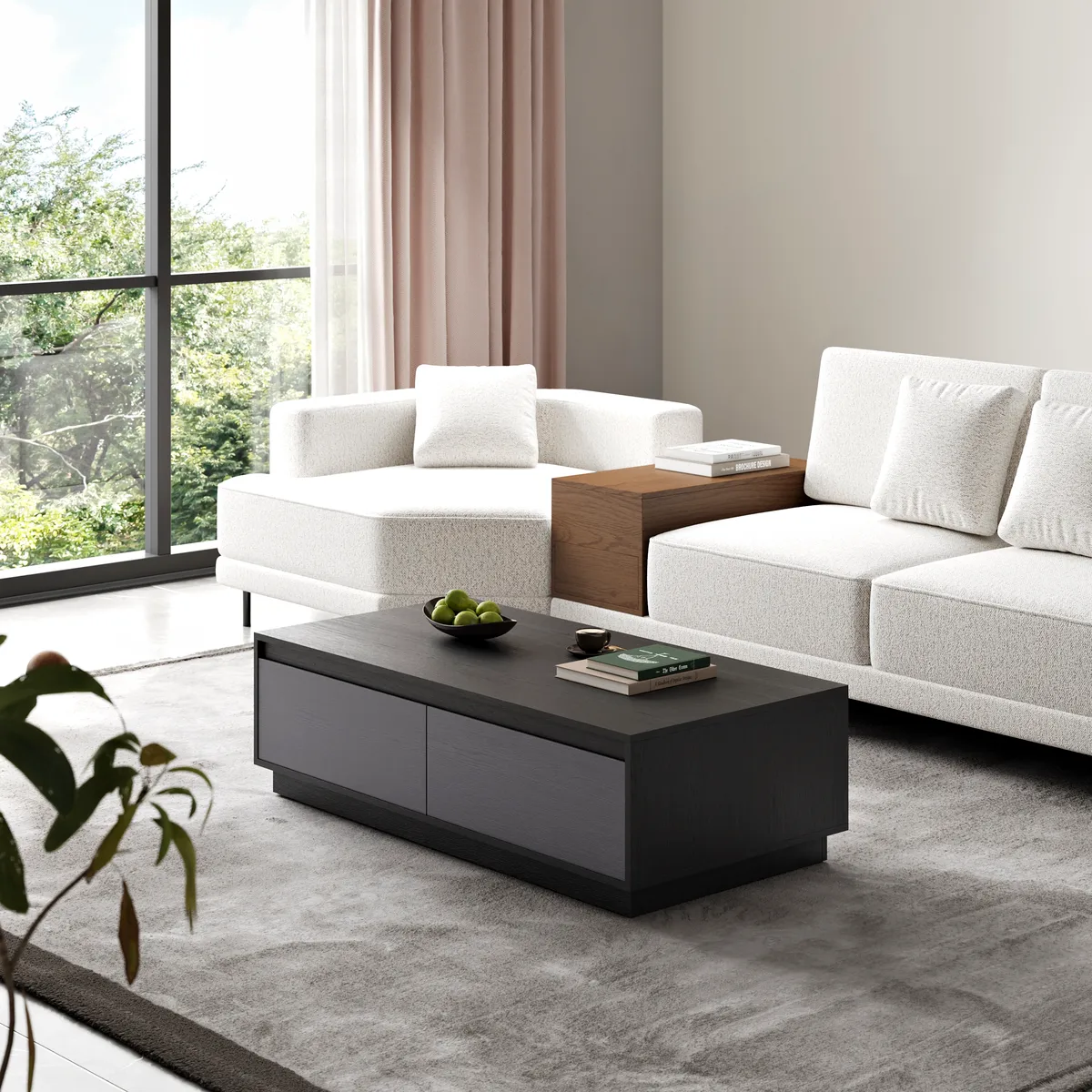 47" Mid Century Modern Gray Coffee Table Rectangular Block Living Room Table with Storage — image 24