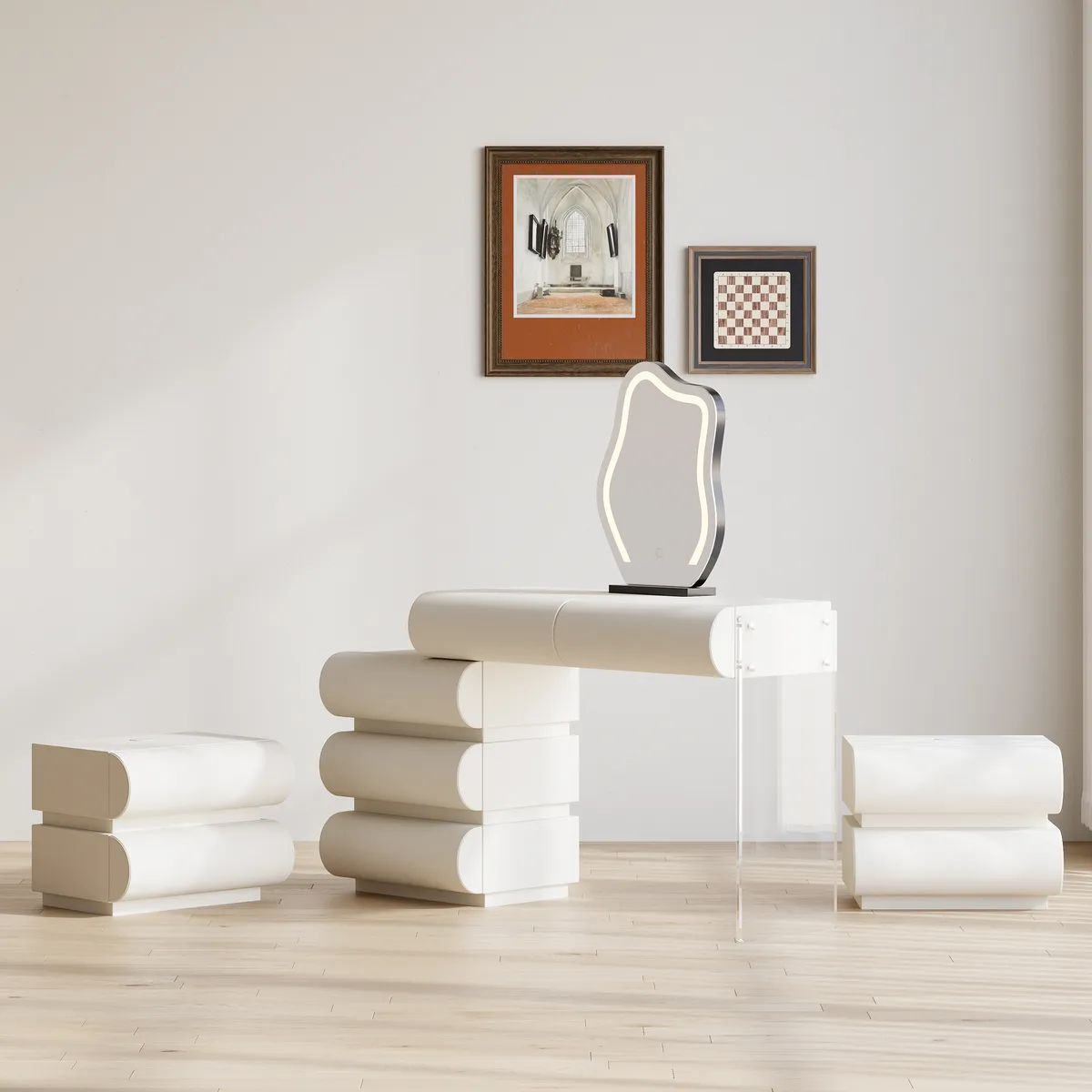 Bedroom Dresser & Vanity Desk Set 6-Drawer Dresser Chest & White Makeup Vanity Set — image 27