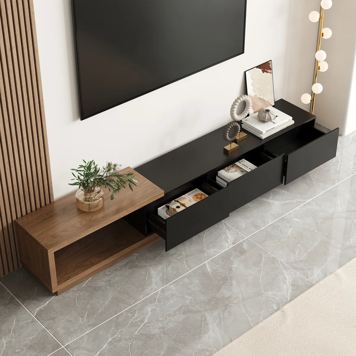 Living Room Cabinet Set Extendable TV Stand & Retracted Coffee Table Set — image 16