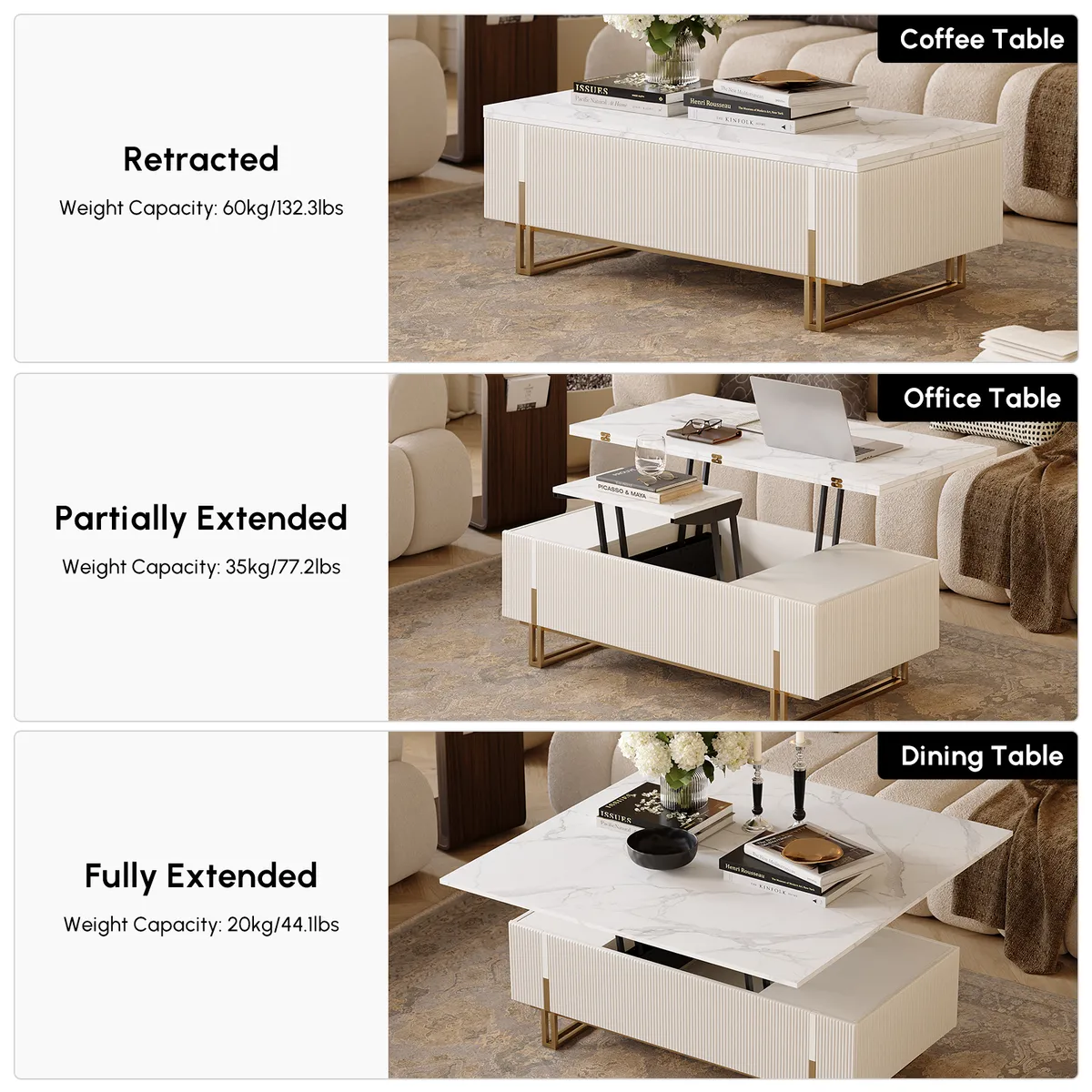 47.2" Fluted Lift-Top Coffee Table with 2 Drawers — image 6