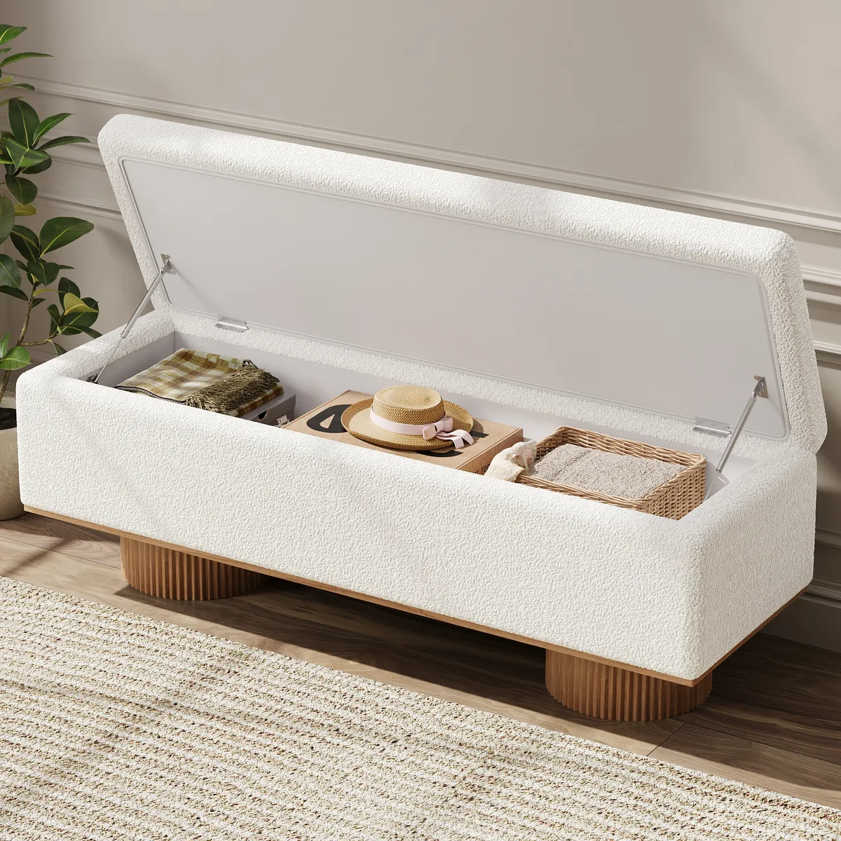 Teddy Fabric Fluffy Faux Fur Flip Top Wood Storage Bench — image 2