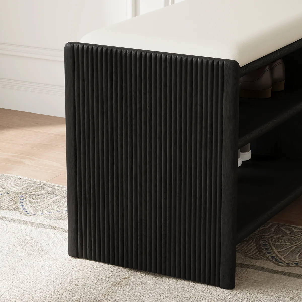 Modern Leather Upholstered Entryway Bench Shoe Storage — image 6