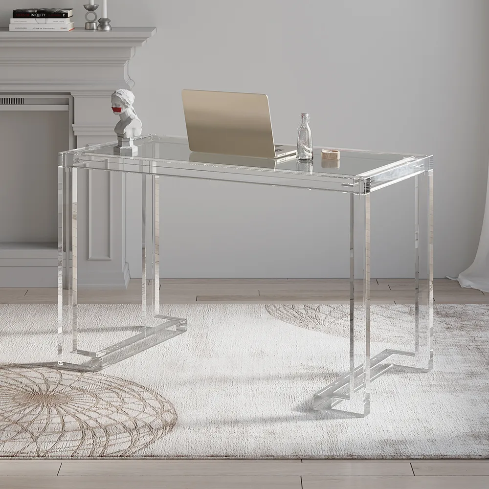 Savea 47.2" Modern Clear Tempered Glass Straight Desk — image 2