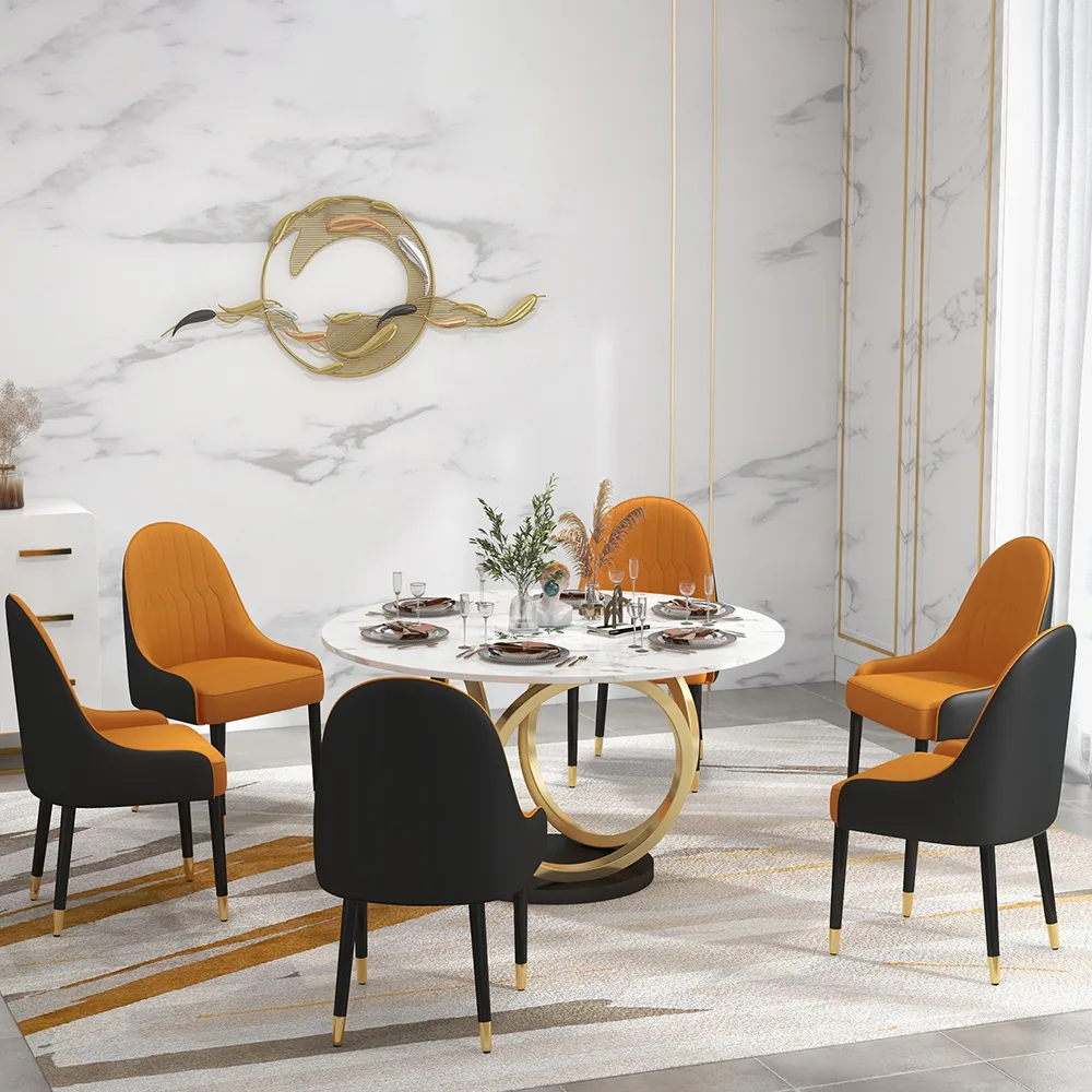 Darg Modern PU Leather 6-Piece Dining Chairs in White & Gray with Metal Legs — image 8