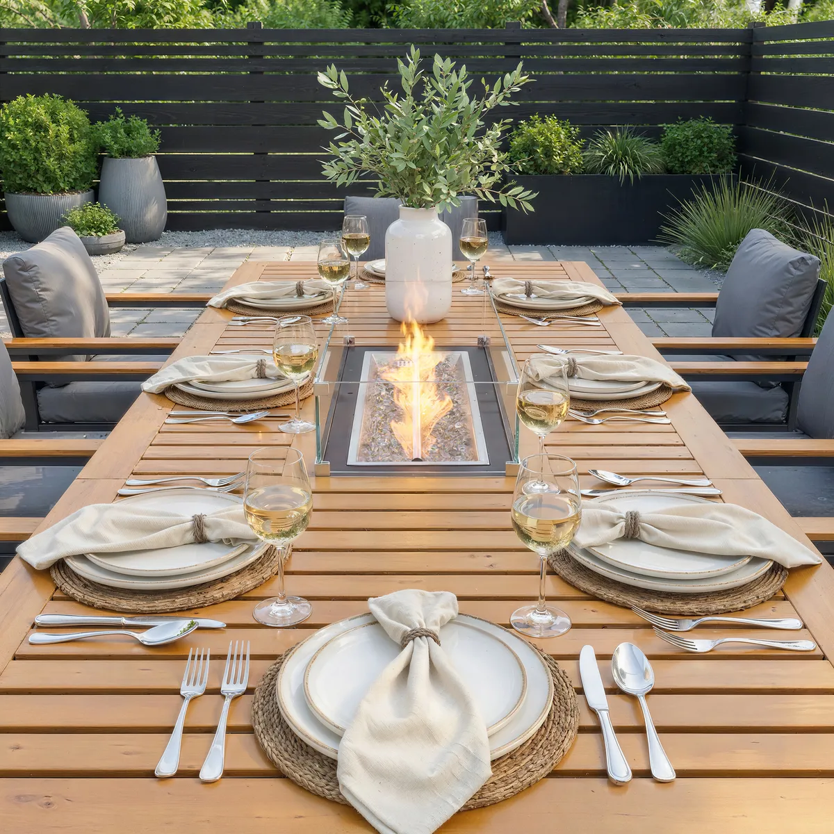 Tevara 94.5" Outdoor Propane Fire Pit Dining Table with Hidden Tank & Wind Shield — image 6