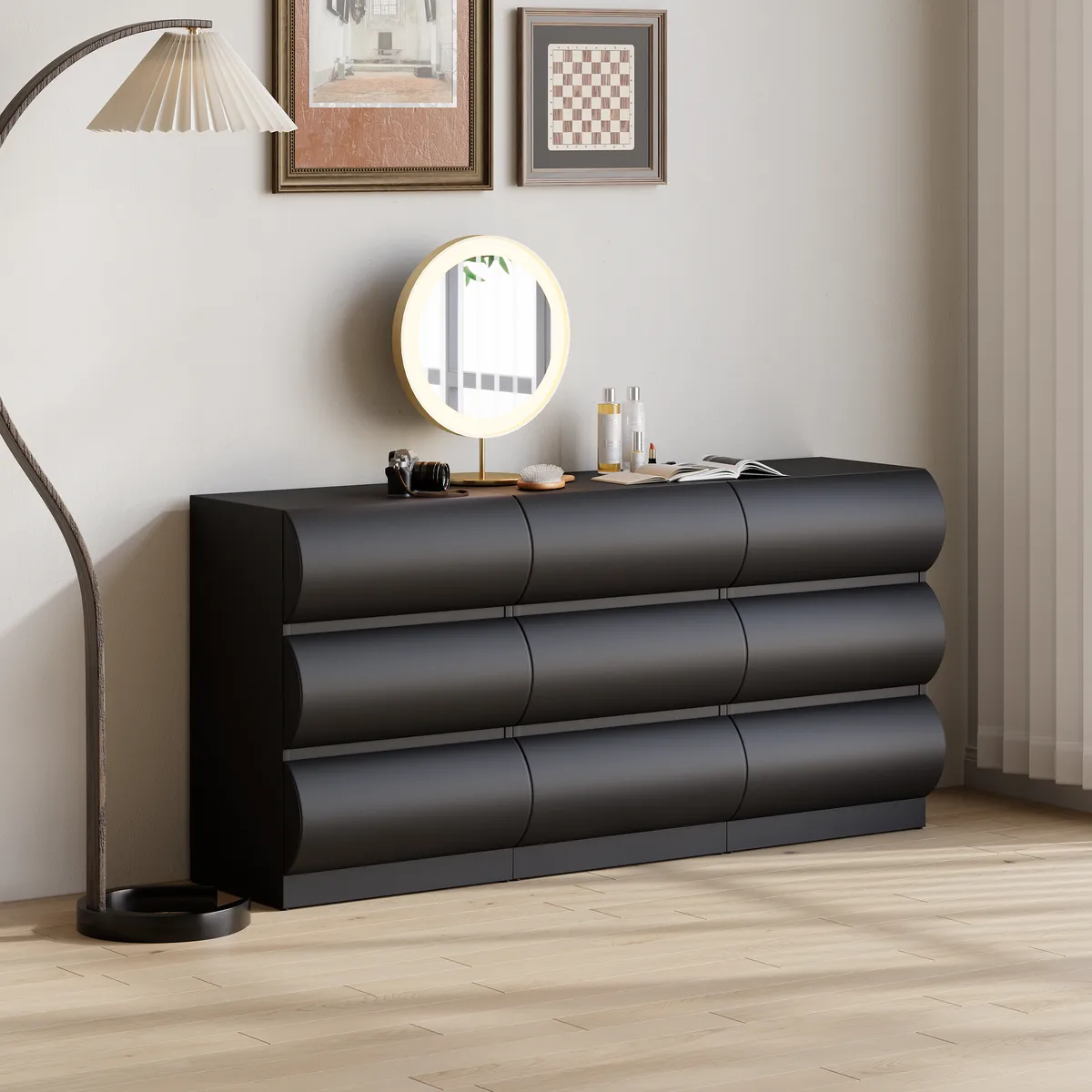 Humply Modern Black Leather 6 Drawer Dresser Chest with Storage Cabinet — image 12