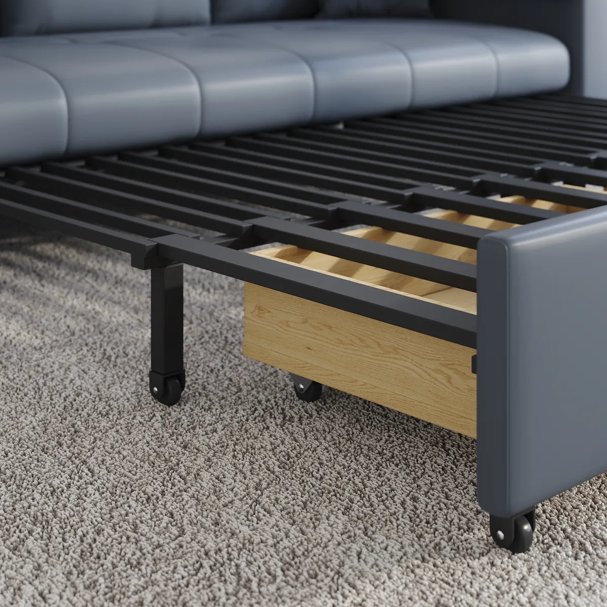 Leather Queen Size Sleeper Sofa with Trundle Pull Out Sofa Bed — image 10