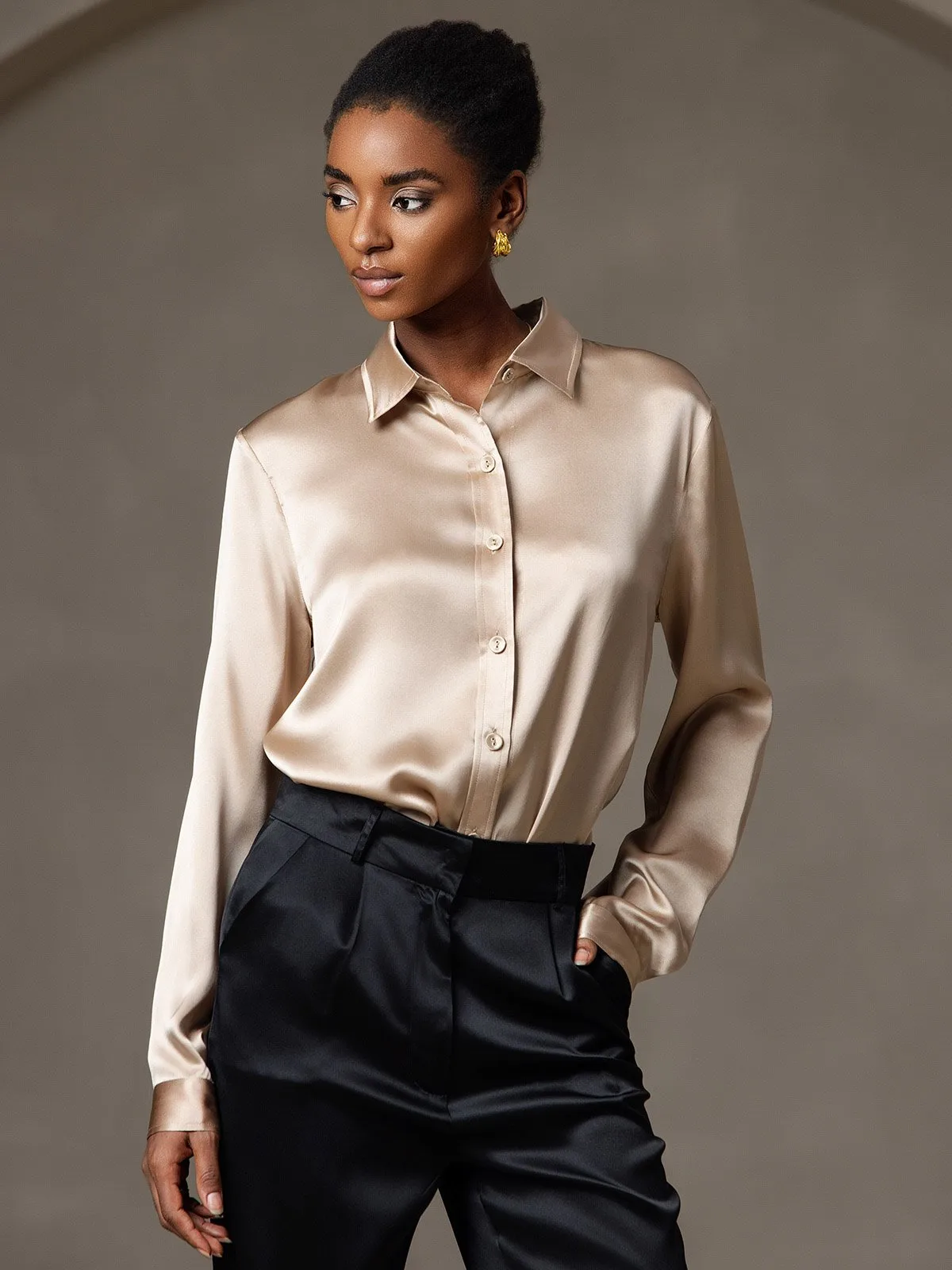 19Momme Silk Long Sleeve Lapel Collar Women's Shirt — image 15