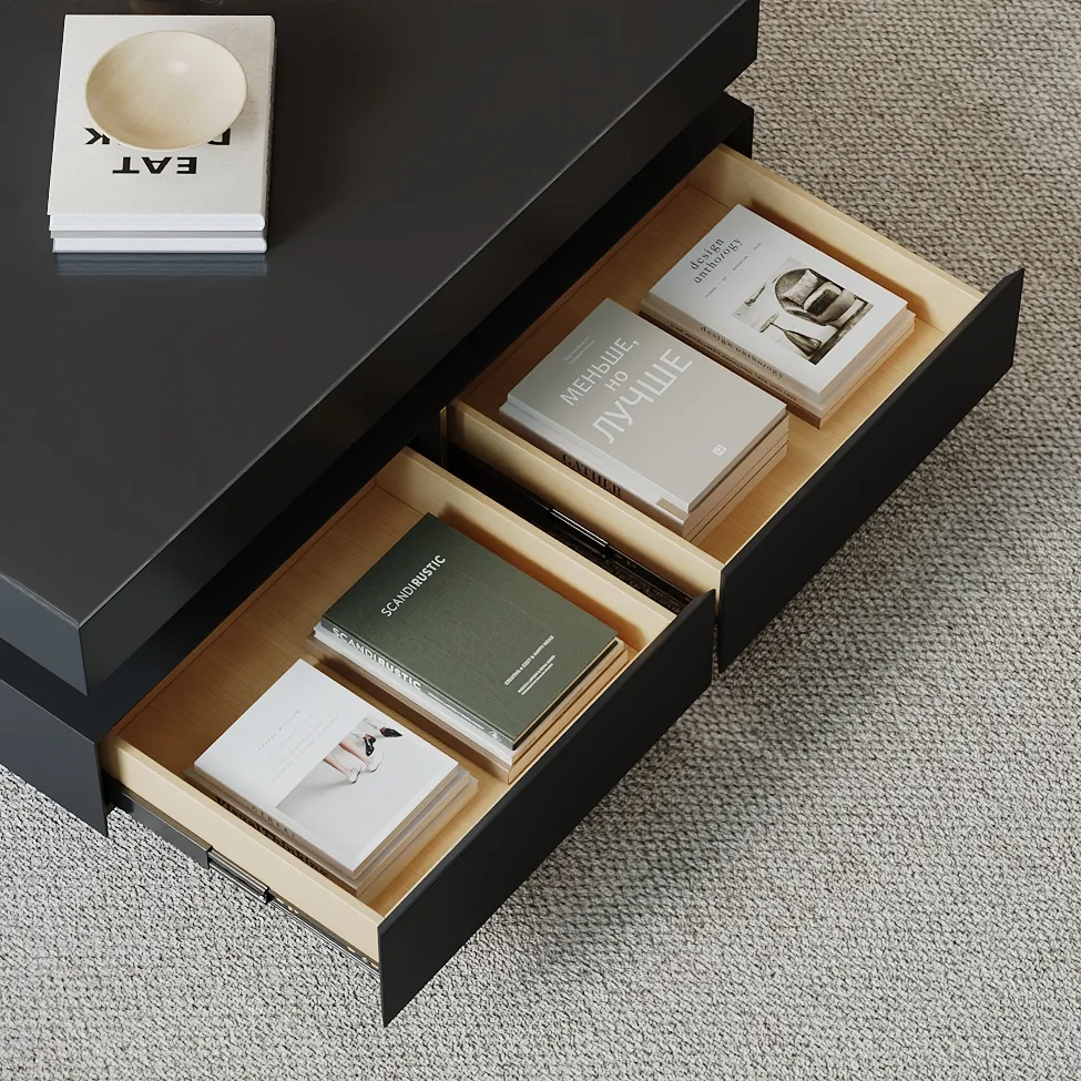 Black Modern Square Coffee Table with Drawers — image 16