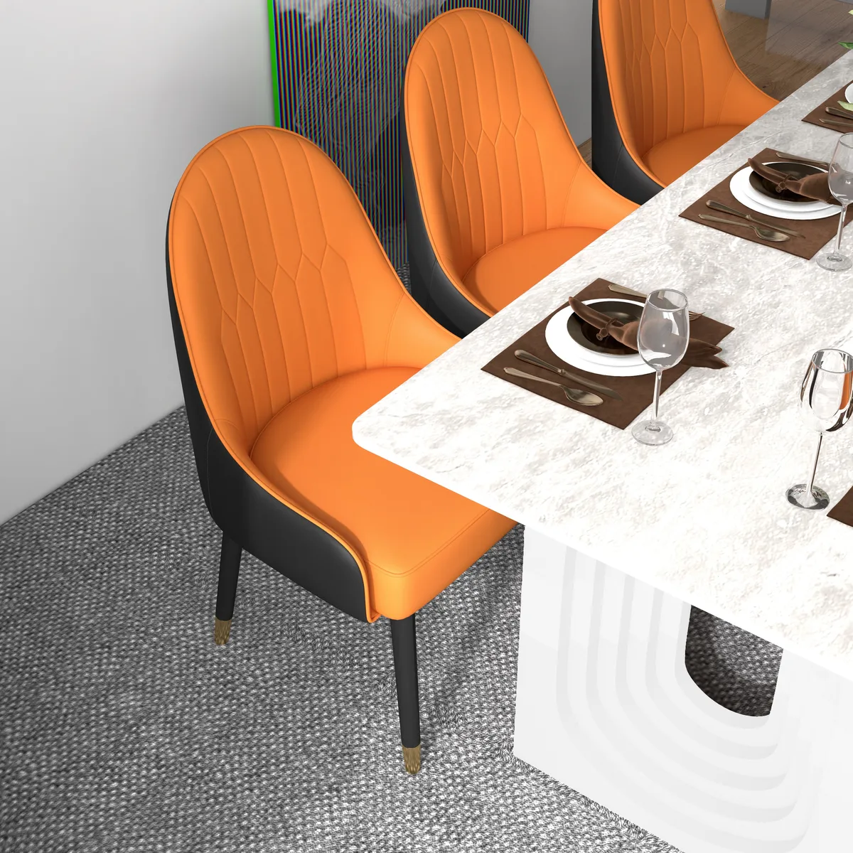 Darg Modern PU Leather 4-Piece Dining Chairs in Orange & Black with Metal Legs — image 7