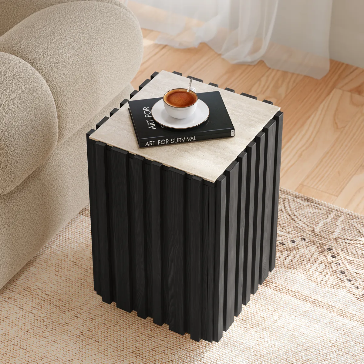 Aura Ash Wood Fluted Side Table with Sintered Stone Top — image 2