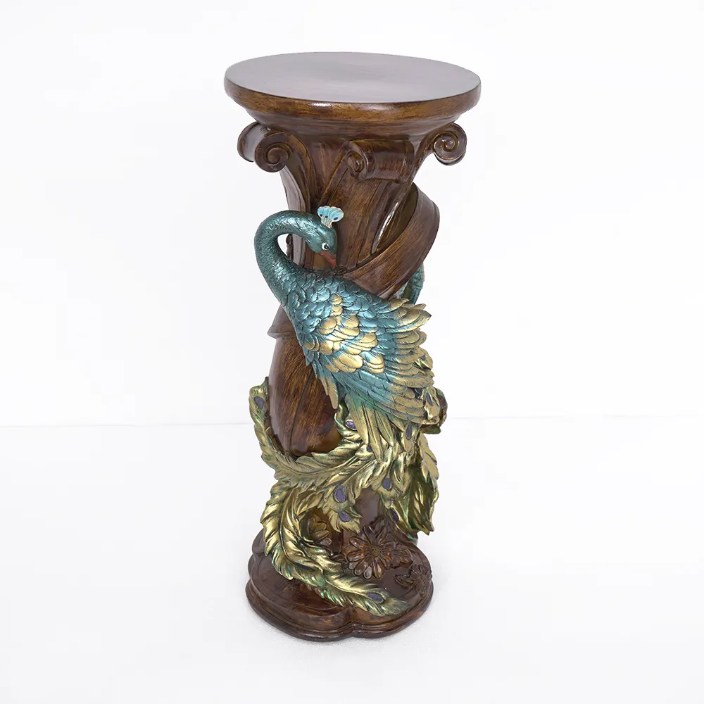 32.5" Rustic Resin Peacock Plant Stand Indoor Multi-Colored Freestanding Planter — image 8