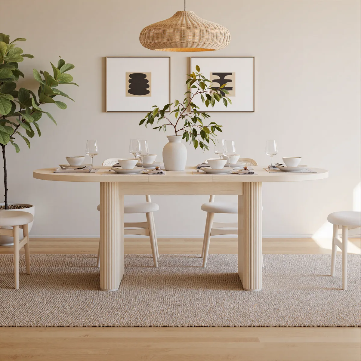 Japandi 79"-94" Oval Extendable Black Dining Table Butterfly Leaf 6-8 Seater — image 13