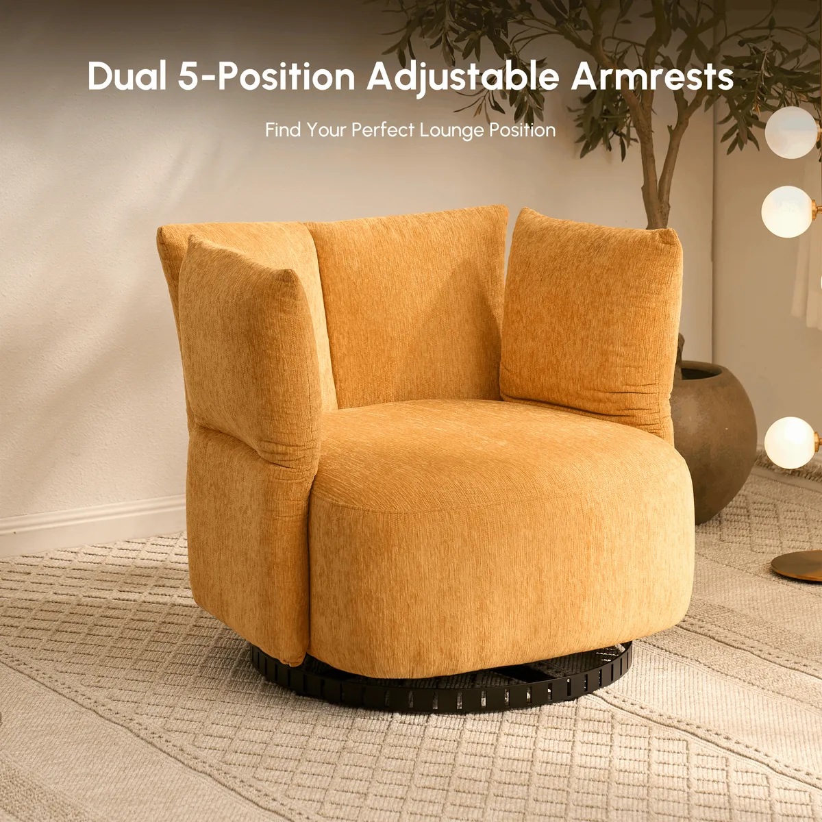 Florvia Chenille Swivel Adjustable-Armrest Accent Chair — image 5
