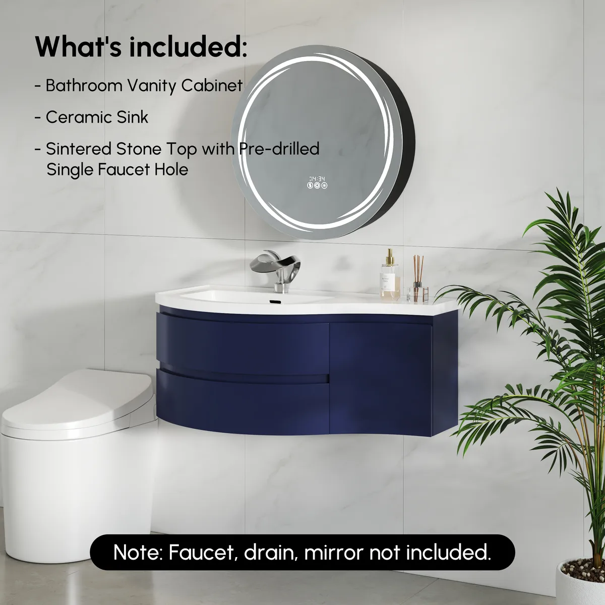 35" Floating Curved Bathroom Vanity Half-Circle Bathroom Cabinet — image 28