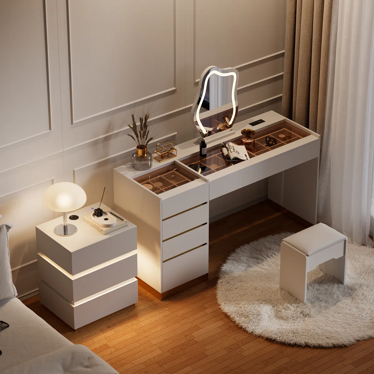 Bedroom Nightstands & Vanity Desk Set 2 LED — image 12