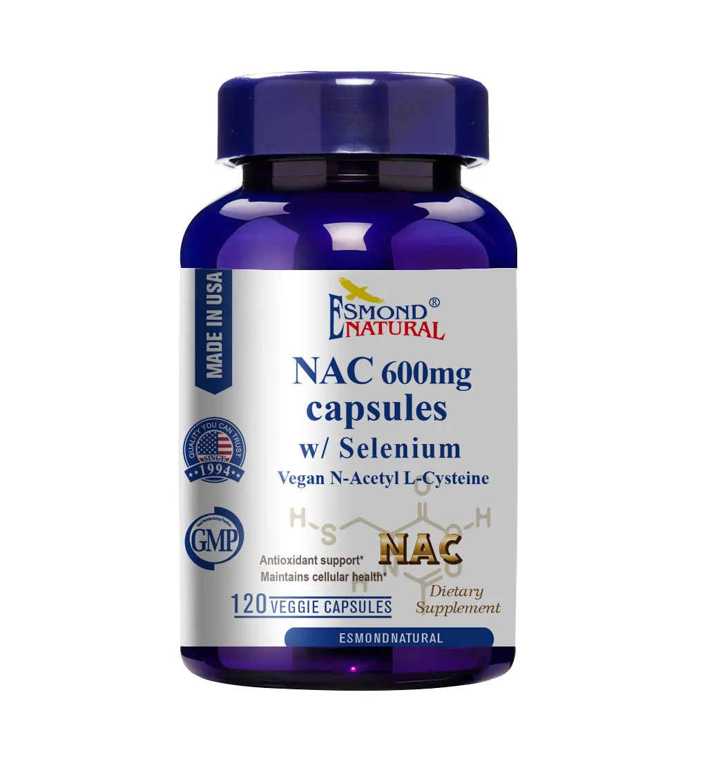 NAC 600mg with Selenium Vegan N-Acetyl L-Cysteine Capsules (Supports Antioxidant Activity & Cellular Health), USA, FDA, GMP, NPAC-600mg, 120 Capsules