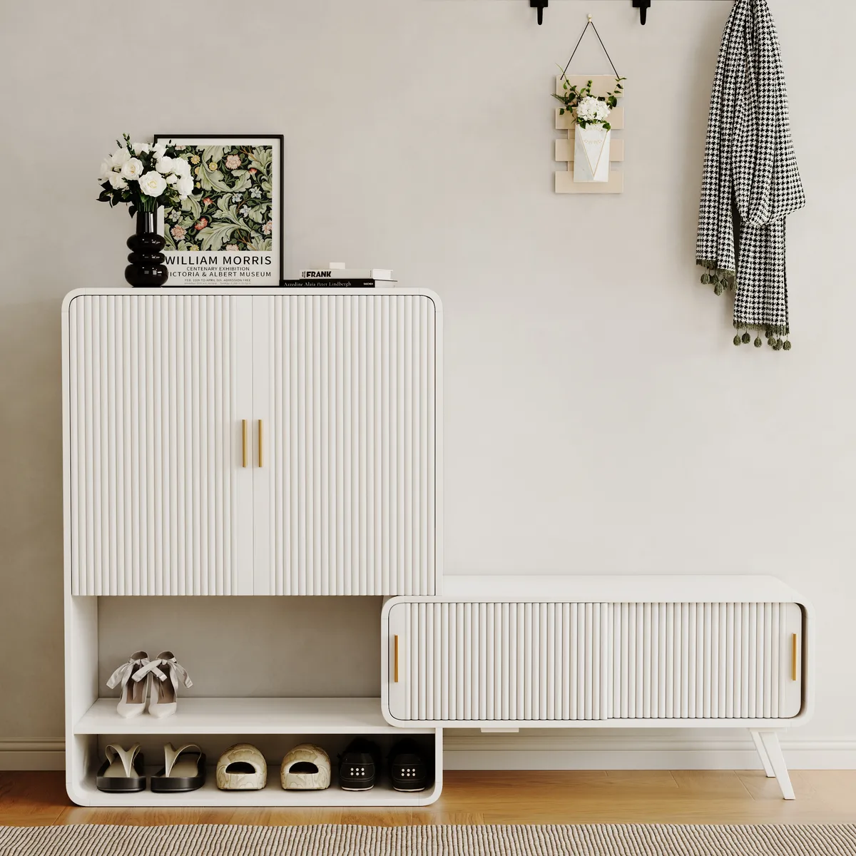 37" Warm White Shoe Storage Fluted Entryway Cabinet,Left Hand — image 22