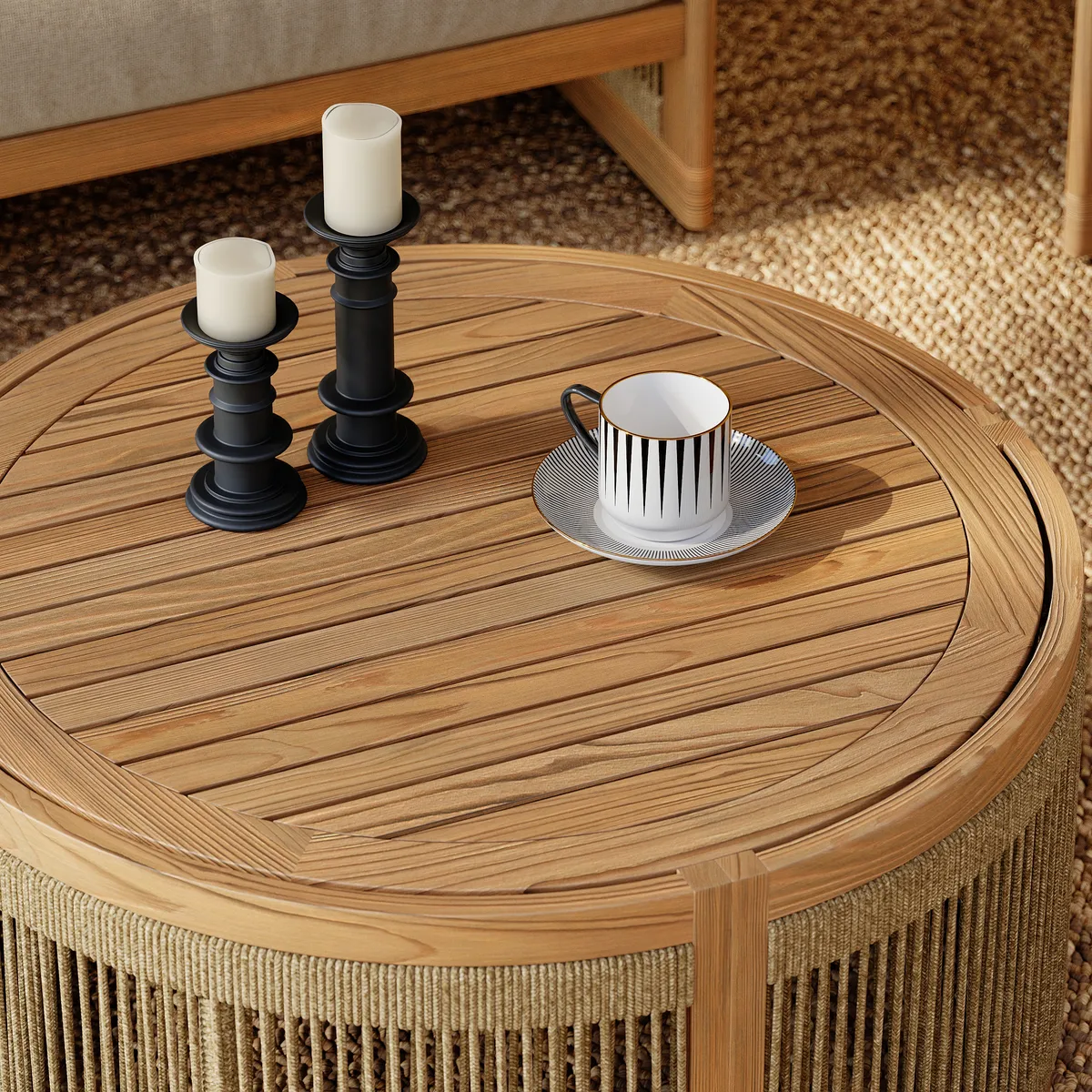 4-Piece Outdoor Teak & Rope Weave Sofa Set with Coffee Table — image 4