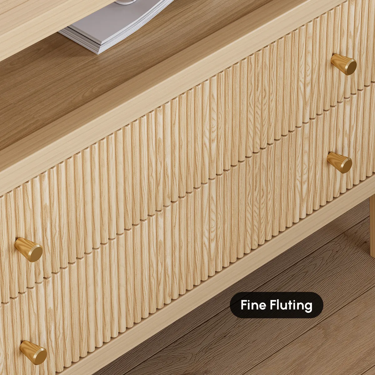 Stria Black Fluted 6-Drawer Dresser & 2 Wide Nightstands Set — image 15