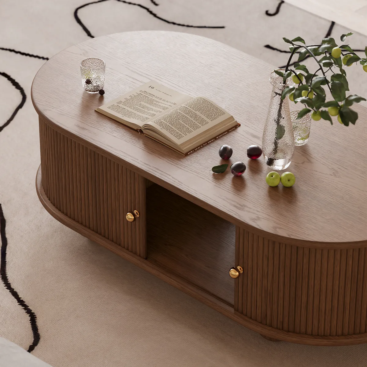 47" Tambour Door Solid Wood Coffee Table with Storage Oval — image 16