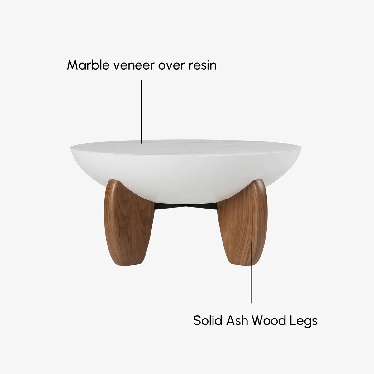 Curva Round Concrete Walnut Coffee Table with Wood Legs — image 9