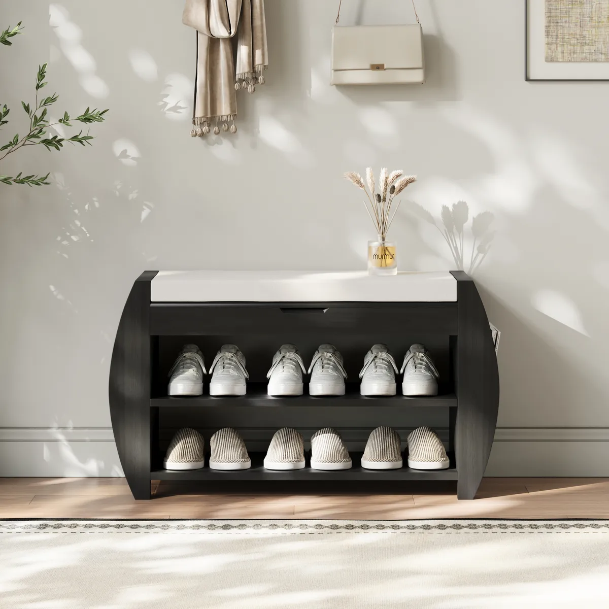 Shoe Storage Entryway Bench Wooden Shoe Rack in Brown (32.3'') — image 2