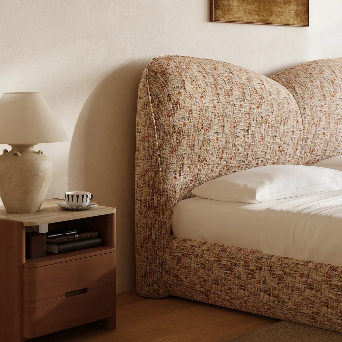 Modern King Size Chenille Upholstered Bed — image 20