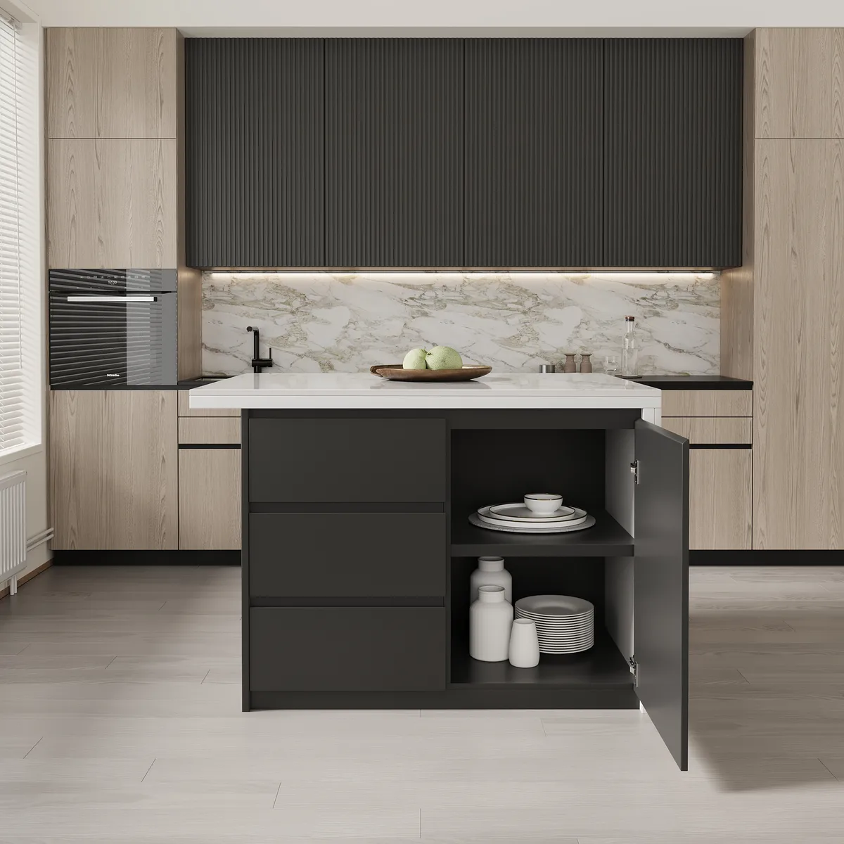 72" Modern Kitchen Island Laminate & 4 Counter Stools Set Storage Cabinet — image 8