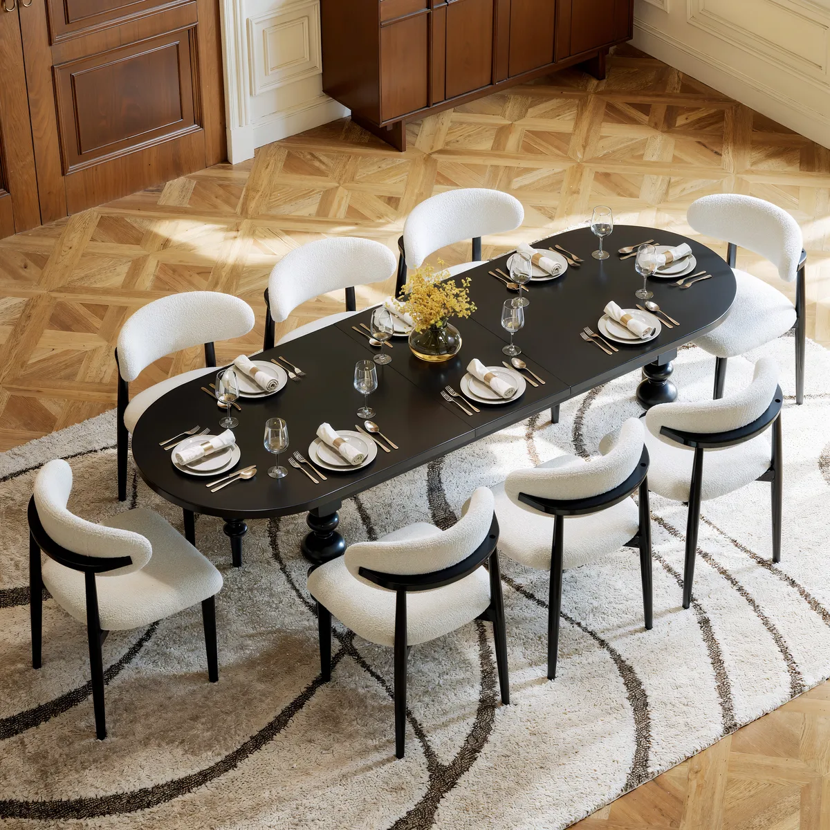 Dining Set 67"-79" Extendable Dining Table Black with 6 Chairs — image 21