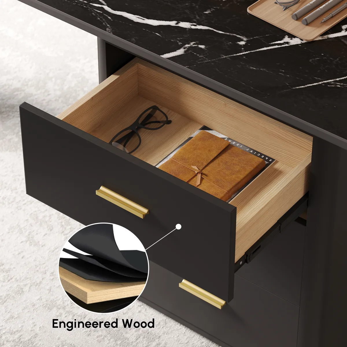 Modern Sintered Stone Top Office Writing Desk with 3-Drawer(71") — image 6